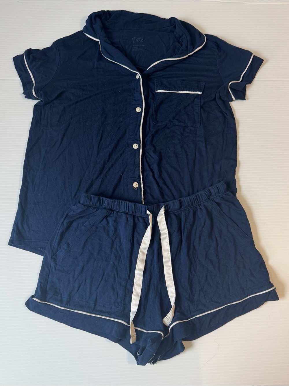 Stars Above Navy Blue Beautifully Soft 2-Piece Pajama Short Set Loungewear S - Picture 1 of 6